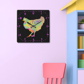 Artsy Colourful Dancing Chicken Funny Farm Hen Art Quadratische Wanduhr