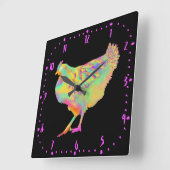 Artsy Colourful Dancing Chicken Funny Farm Hen Art Quadratische Wanduhr (Winkel)