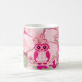 Artsy Pink Owl & Flowers Mug – Playful Home Decor Kaffeetasse (Mittel)