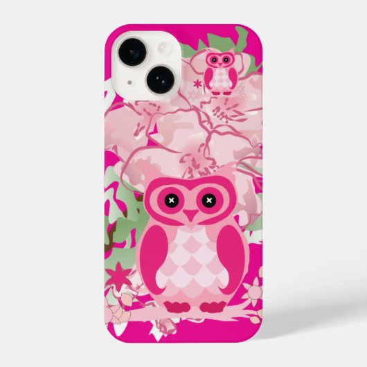 Artsy Pink Owl & Flowers Phone Case iPhone Hülle (Rückseite)