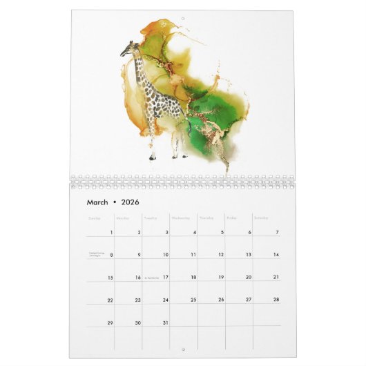 Artsy Watercolor Animals Personalized Kalender (Mär 2026)