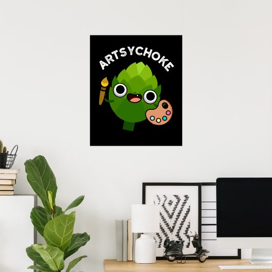Artsychoke Funny Veggie Artichoke Pun Dark BG Poster (Heimbüro)