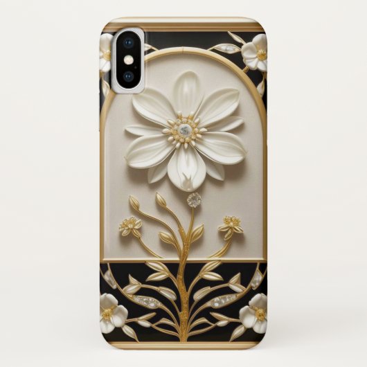 Artwork aus weißer Blume mit Luxus Gold Case-Mate iPhone Hülle (Rückseite)