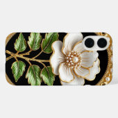 Artwork aus weißer Blume mit Luxus Gold Case-Mate iPhone Hülle (Rückseite (Horizontal))
