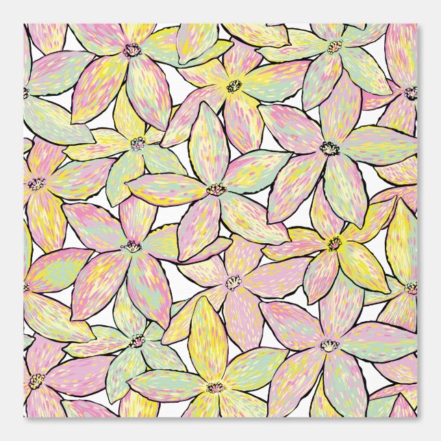 Artwork Flowers Modern Pink Green Yellow. Tapete (Vorderseite)