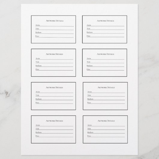 Artwork Labels for Art Shows and Exhibitions Briefbogen (Vorderseite)