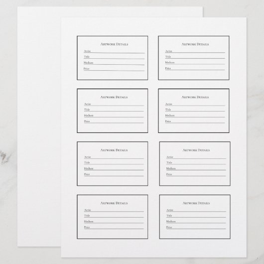 Artwork Labels for Art Shows and Exhibitions Briefbogen (Vorne/Hinten)