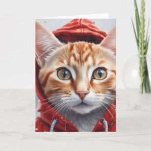 Artwork Orange Tabby Cat Red Hoodie Karte