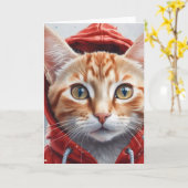 Artwork Orange Tabby Cat Red Hoodie Karte (Gelbe Blume)
