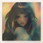 Artwork von Anime Girl umgeben von Rainbow Light Glasuntersetzer (Vorderseite)