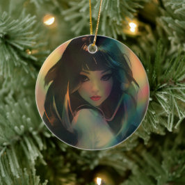 Artwork von Anime Girl umgeben von Rainbow Light Keramik Ornament