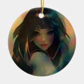 Artwork von Anime Girl umgeben von Rainbow Light Keramik Ornament (Vorne)