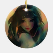 Artwork von Anime Girl umgeben von Rainbow Light Keramik Ornament (Hinten)