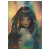 Artwork von Anime Girl umgeben von Rainbow Light Klemmbrett (Rückseite)