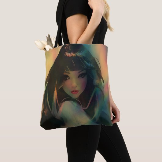 Artwork von Anime Girl umgeben von Rainbow Light Tasche (Von Nahem)