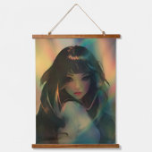 Artwork von Anime Girl umgeben von Rainbow Light Wandteppich Mit Holzrahmen (Vorderseite)