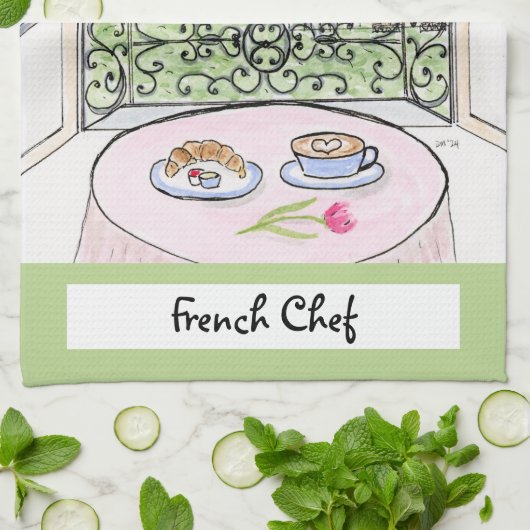 Artwork Whimsical Paris Eiffel Tower French Chef Geschirrtuch (Gefaltet)