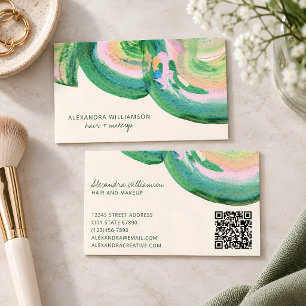 Arty Grüne Pinke Abstrakte Pinselstrich-Haare-Make Visitenkarte