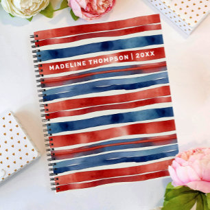 Arty-Trendy-Rot-Blau-Weiß-Aquarell-Gestreift  Notizblock