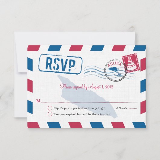 Aruba Air Mail Wedding RSVP Karte (Vorderseite)