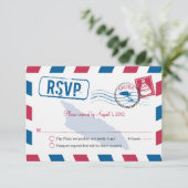 Aruba Air Mail Wedding RSVP Karte (Stehend Vorderseite)