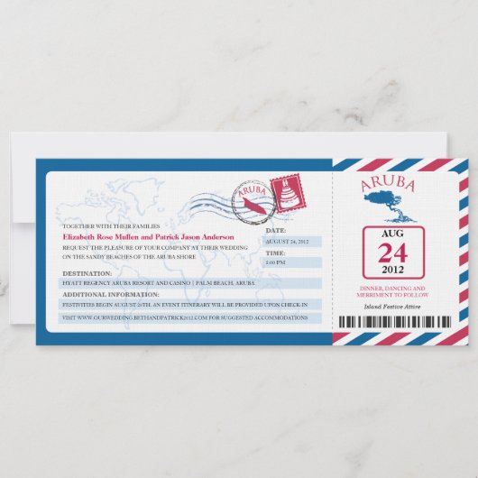 Aruba Airmail Boarding Pass iWedding Einladung (Vorderseite)