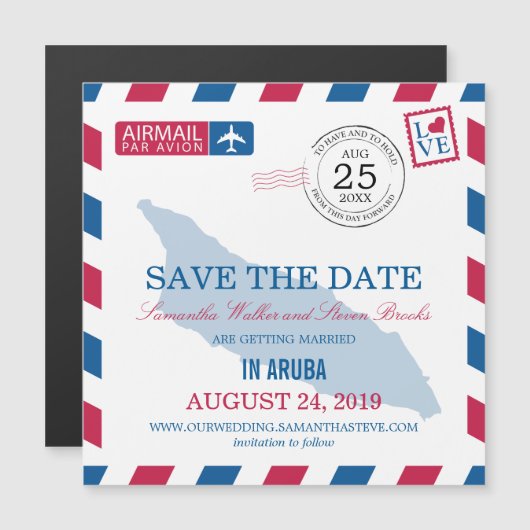 Aruba Airmail Save the Date Magneteinladung (Vorne/Hinten)