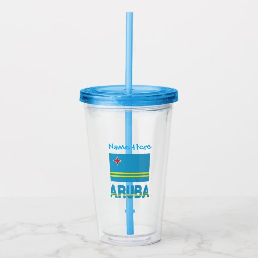 Aruba and Aruban Flag Blue Personalization Acryltrinkbecher (Vorderseite)