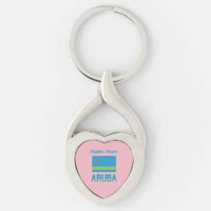 Aruba Arubanische Flagge Blau Personalisiertes Her Schlüsselanhänger