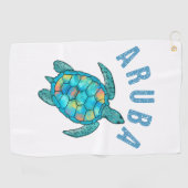 Aruba Beach Sea Schildkröte Illustration Golfhandtuch (Horizontal)