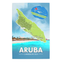 Aruba Caribbean Sea Island Map Beach Scene