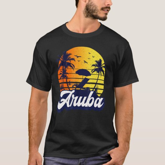 Aruba Caribe Sunset Beach Retro T-Shirt (Vorderseite)