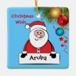 Aruba Christmas Santa Ornament<br><div class="desc">Der Weihnachtsmann ist auf dem Weg nach Aruba! Geben Sie das Geschenk dieses Aruba Weihnachtsschmuck und lassen Sie jemandes Urlaubswunsch wahr werden.</div>