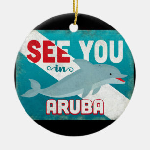Aruba-Delphin - Retro Vintage Reise Keramik Ornament