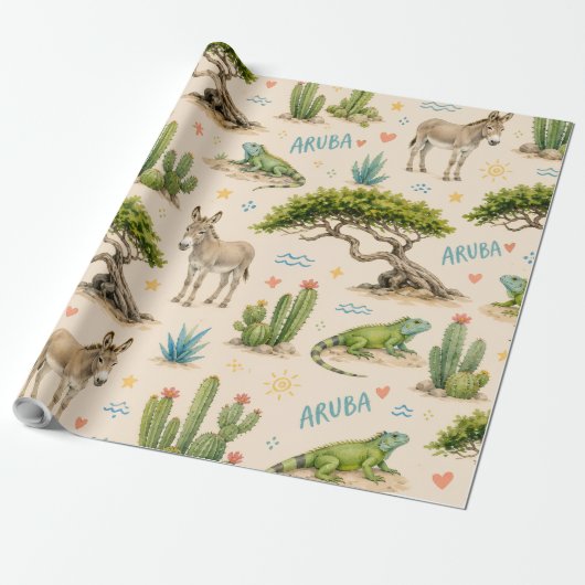 Aruba Divi-Baum, Esel, Iguana, Kaktus Geschenkpapier (Ungerollt)