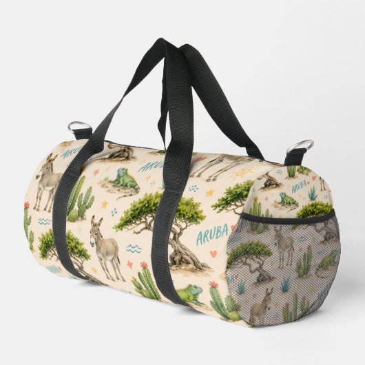 Aruba Divi-Baum, Esel, Iguane, Kaktus Duffle Bag (Rechte Ecke)