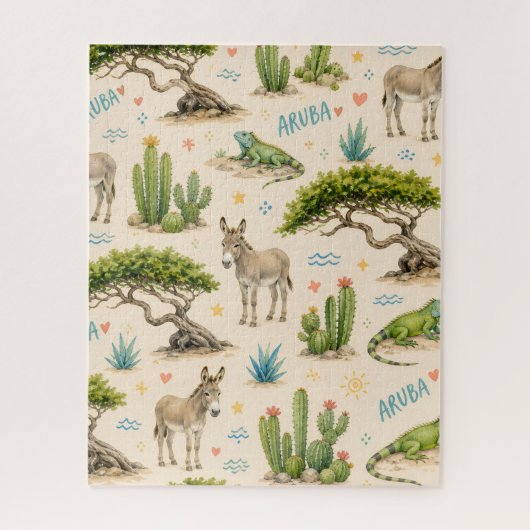 Aruba Divi-Baum, Esel, Iguane, Kaktus Puzzle (Vertikal)