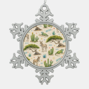 Aruba Divi-Baum, Esel, Iguane, Kaktus Schneeflocken Zinn-Ornament