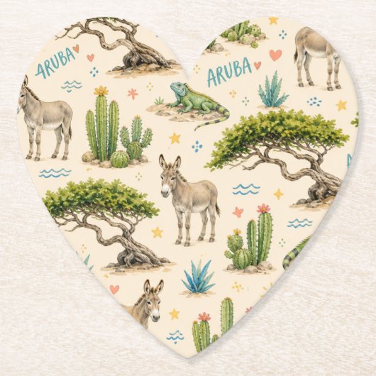 Aruba Divi-Baum, Esel, Iguane, Kaktus Untersetzer (Vorderseite)