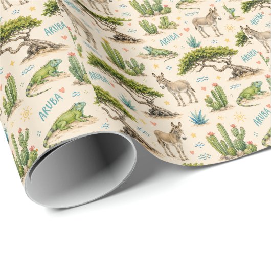 Aruba Divi-Baum, Esel, Leguan, Kaktus Geschenkpapier (Rolleneckpunkt)
