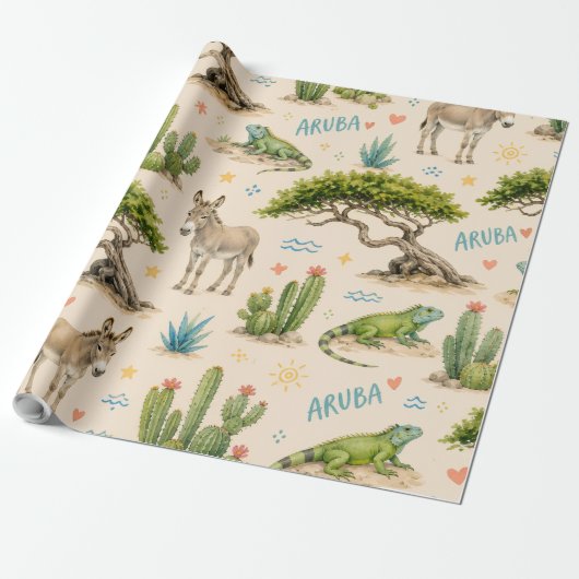 Aruba Divi-Baum, Esel, Leguan, Kaktus Geschenkpapier (Ungerollt)