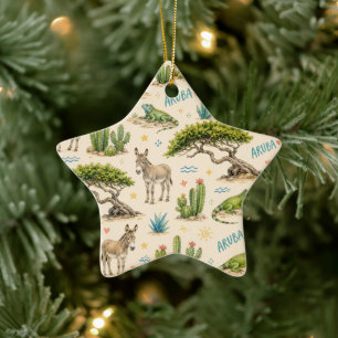 Aruba Divi-Baum, Esel, Leguan, Kaktus Keramik Ornament