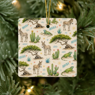 Aruba Divi-Baum, Esel, Leguan, Kaktus Keramikornament