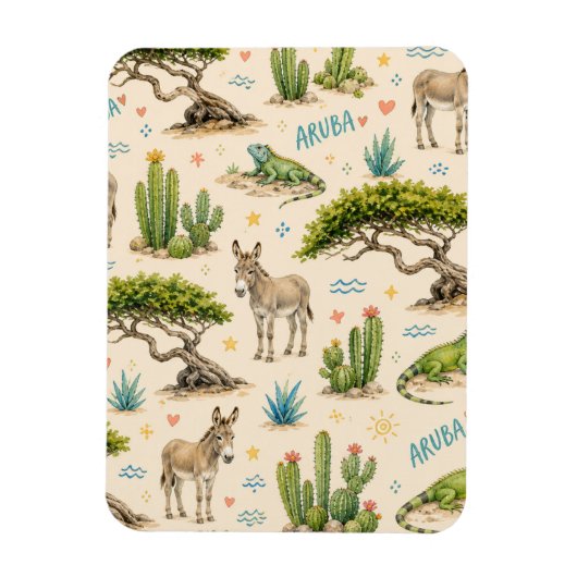 Aruba Divi-Baum, Esel, Leguan, Kaktus Magnet (Vertikal)