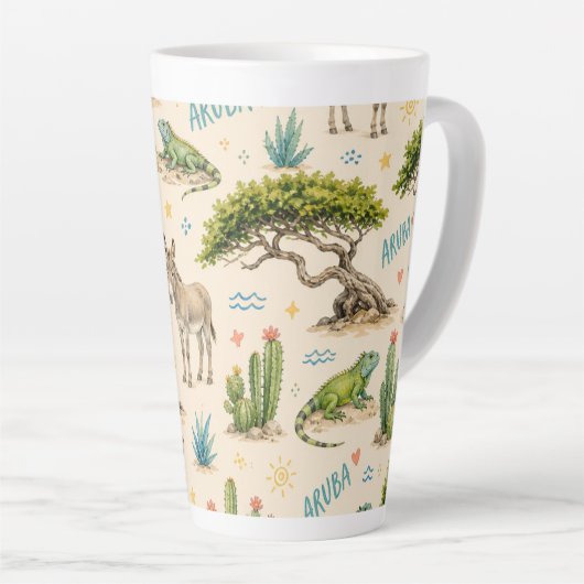 Aruba Divi-Baum, Esel, Leguan, Kaktus Milchtasse (Rechte Ecke)