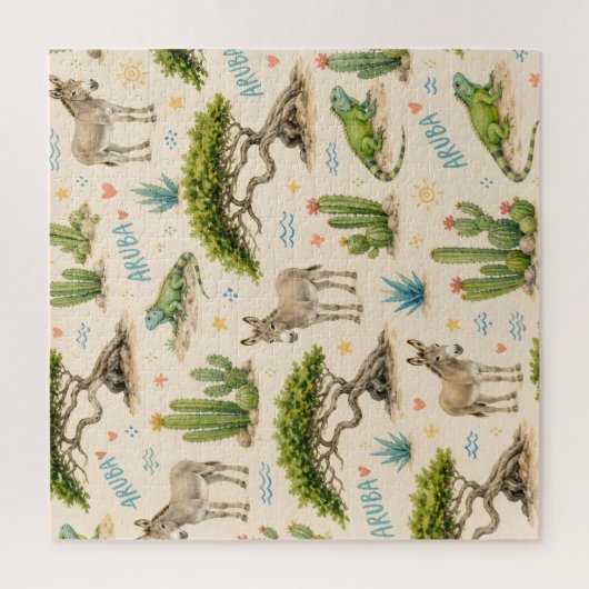 Aruba Divi-Baum, Esel, Leguan, Kaktus Puzzle (Vertikal)