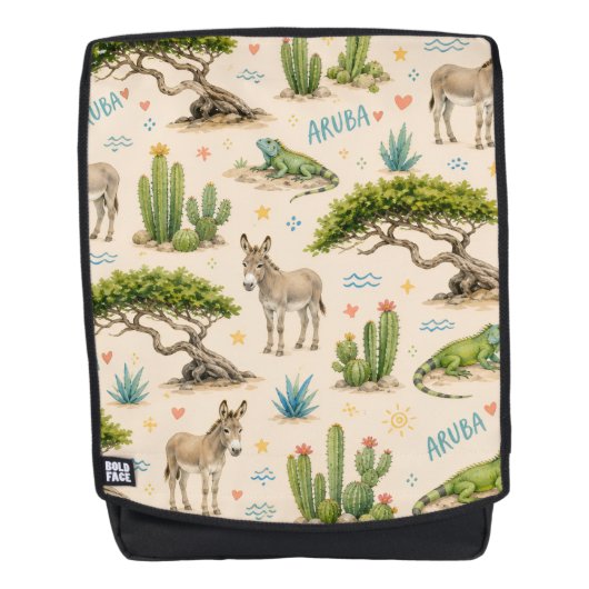 Aruba Divi-Baum, Esel, Leguan, Kaktus Rucksack (Vorderseite)