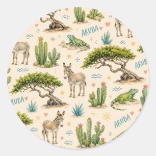 Aruba Divi-Baum, Esel, Leguan, Kaktus Runder Aufkleber