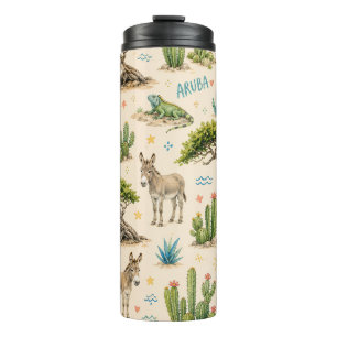 Aruba Divi-Baum, Esel, Leguan, Kaktus Thermosbecher