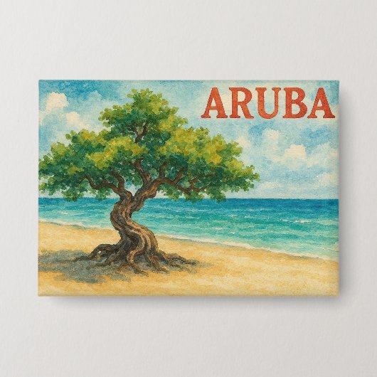 Aruba Divi Tree Eagle Beach Aquarell Button (Vorderseite)